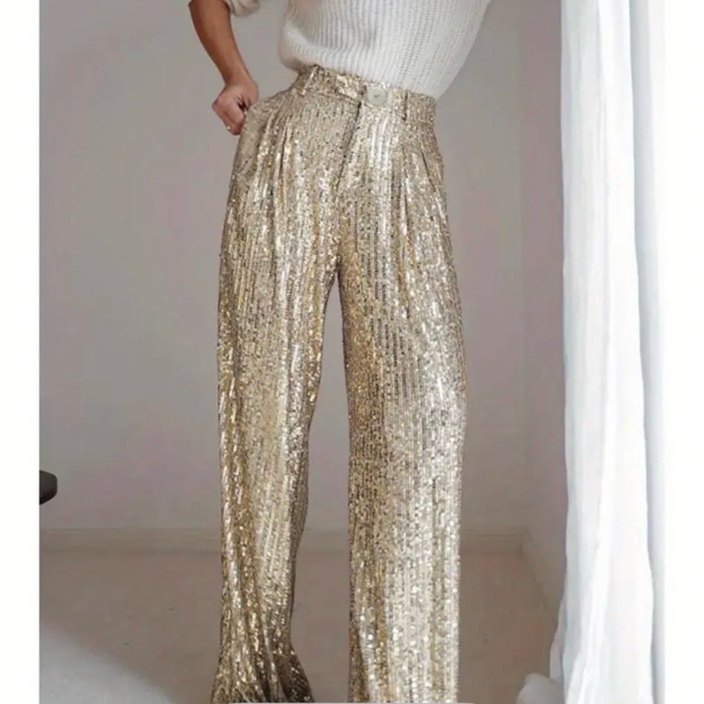 Gold Sequin High-Waisted Pants